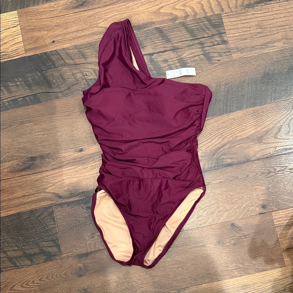 J Crew One-Shoulder Burgundy Swimsuit 12